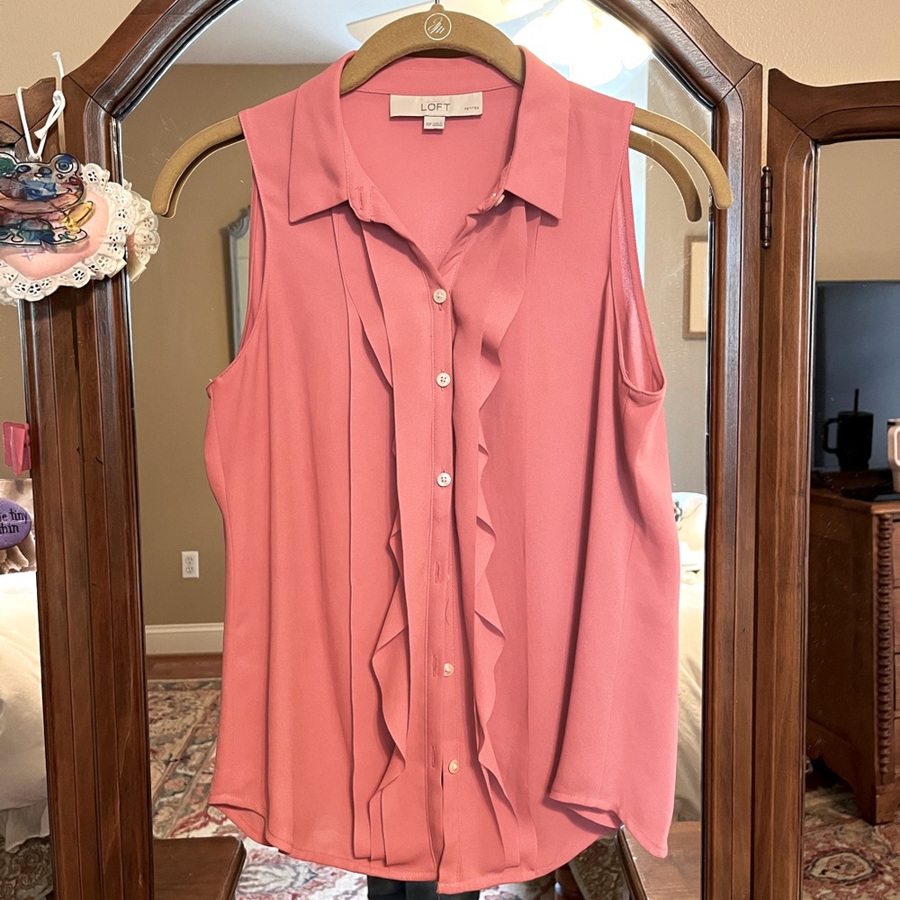 LOFT Ruffle Button-Down Tank